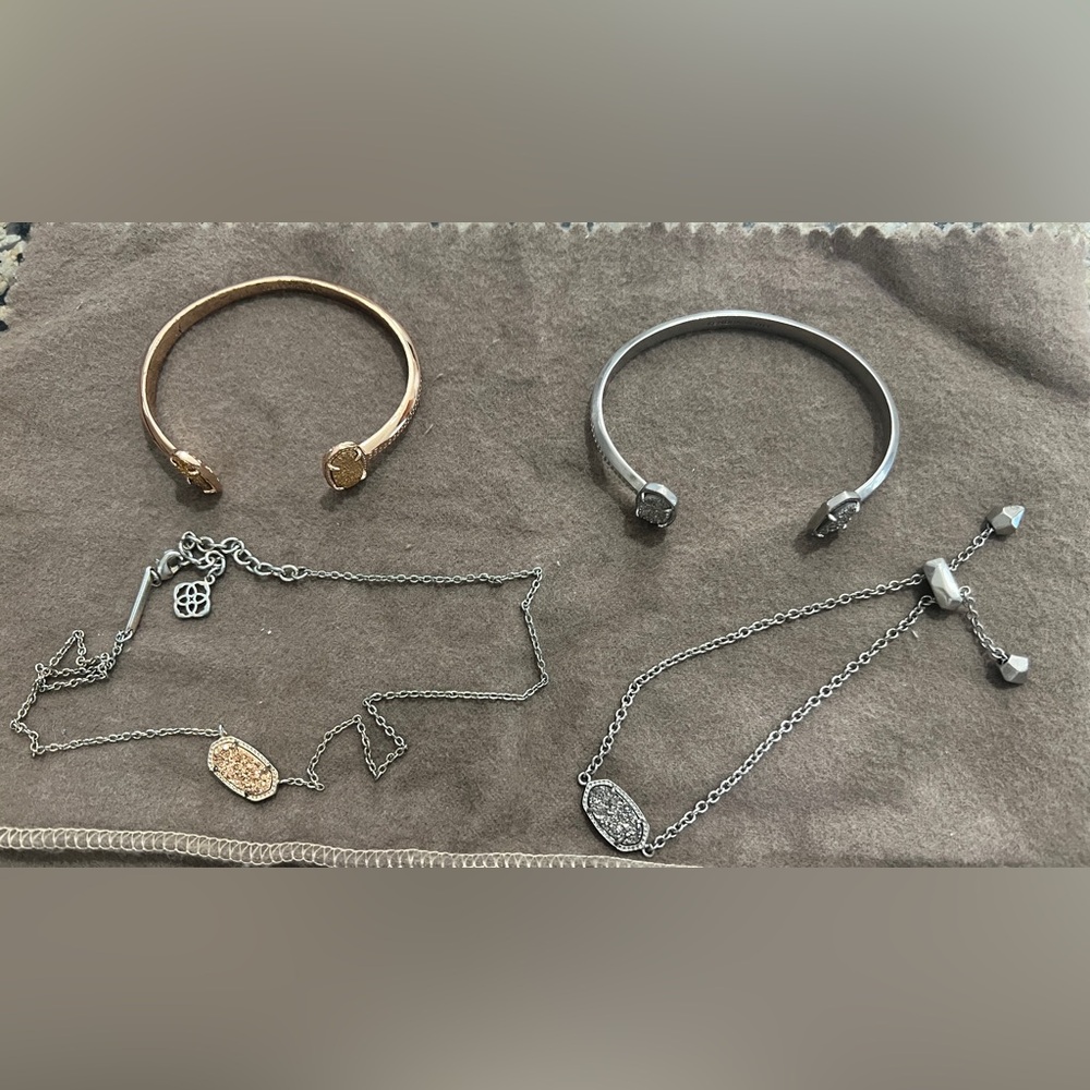 Kendra Scott Gold and Silver Pave Bangle and Necklace Set